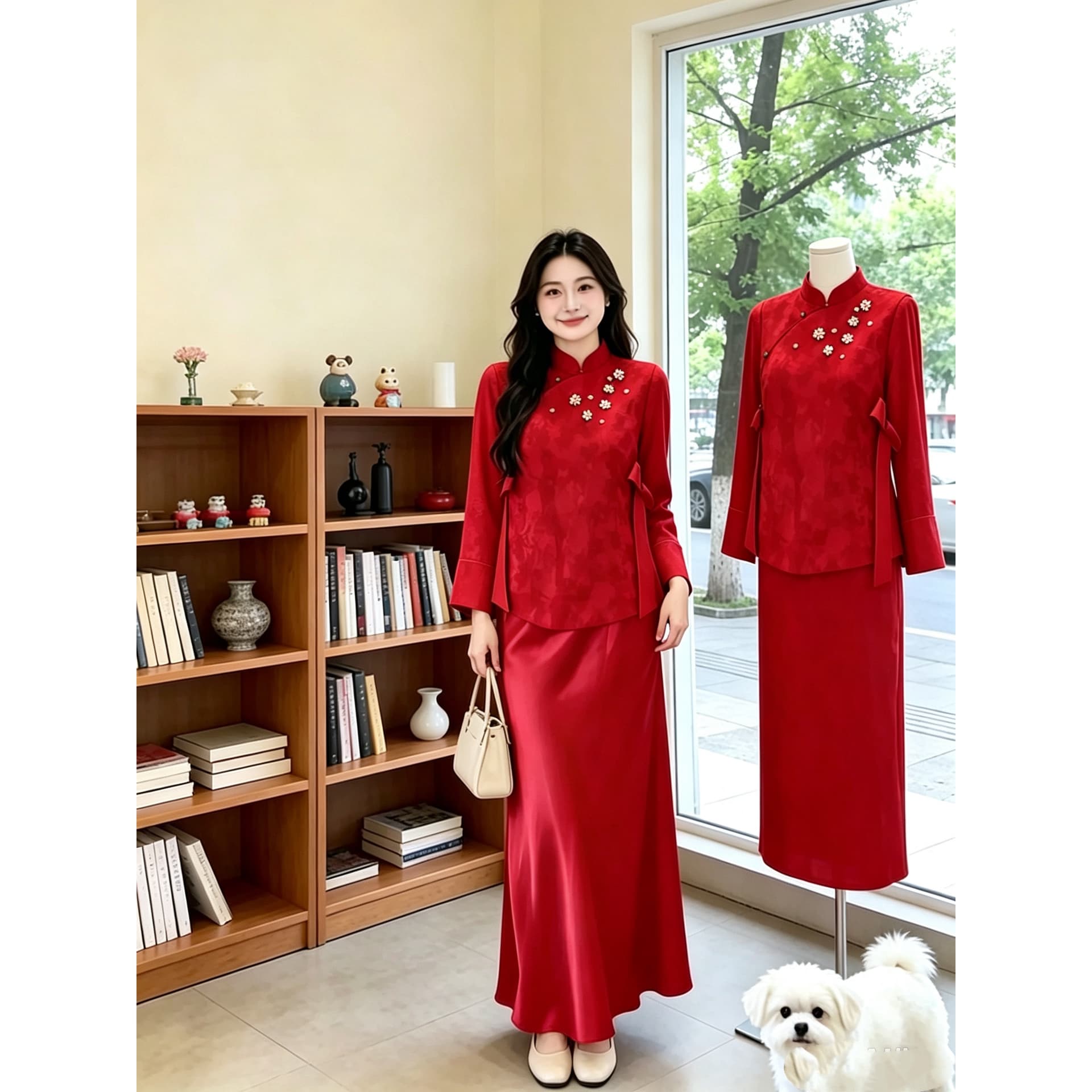 새로운 중식 빨간색 임산부 치파오 토스트 서비스 신부 결혼 참여 예복 빅 사이즈 지방 mm 표지 배 안녕하세요. 결혼 긴팔 이미지 5