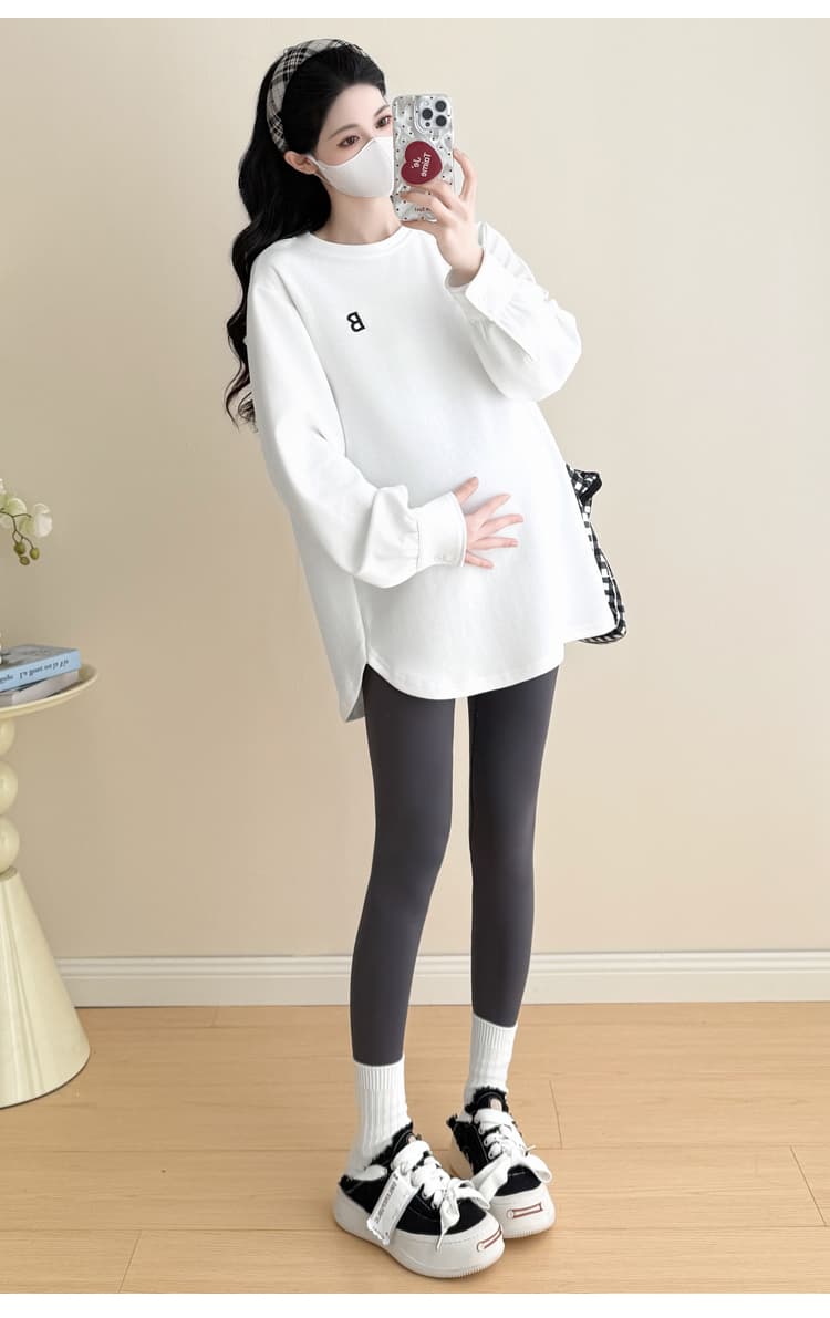 실사 임산부 봄 드레스 패션 미니멀리즘 캐주얼 루즈핏 긴팔 맨위 임산부 후드티 상세 이미지 10