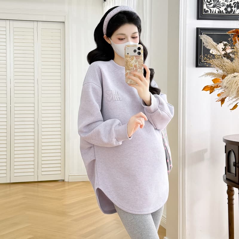 실사 가을 새로운 무거운 작업 자수 눈꽃 면 복합 라운드 넥 루즈핏 빅 사이즈 재킷 중간 길이 임산부 후드티 이미지 4