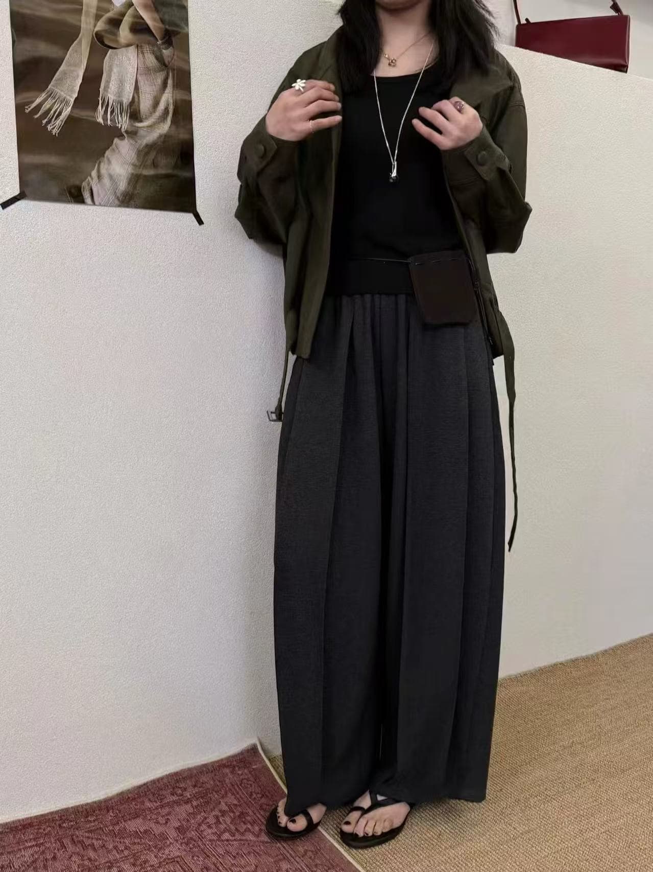 가을 새로운 한 부서 느긋한 캐주얼 바지 루즈핏 다용도 슬림해 보이는 와이드 레깅스 바지 트렌디 상세 이미지 1
