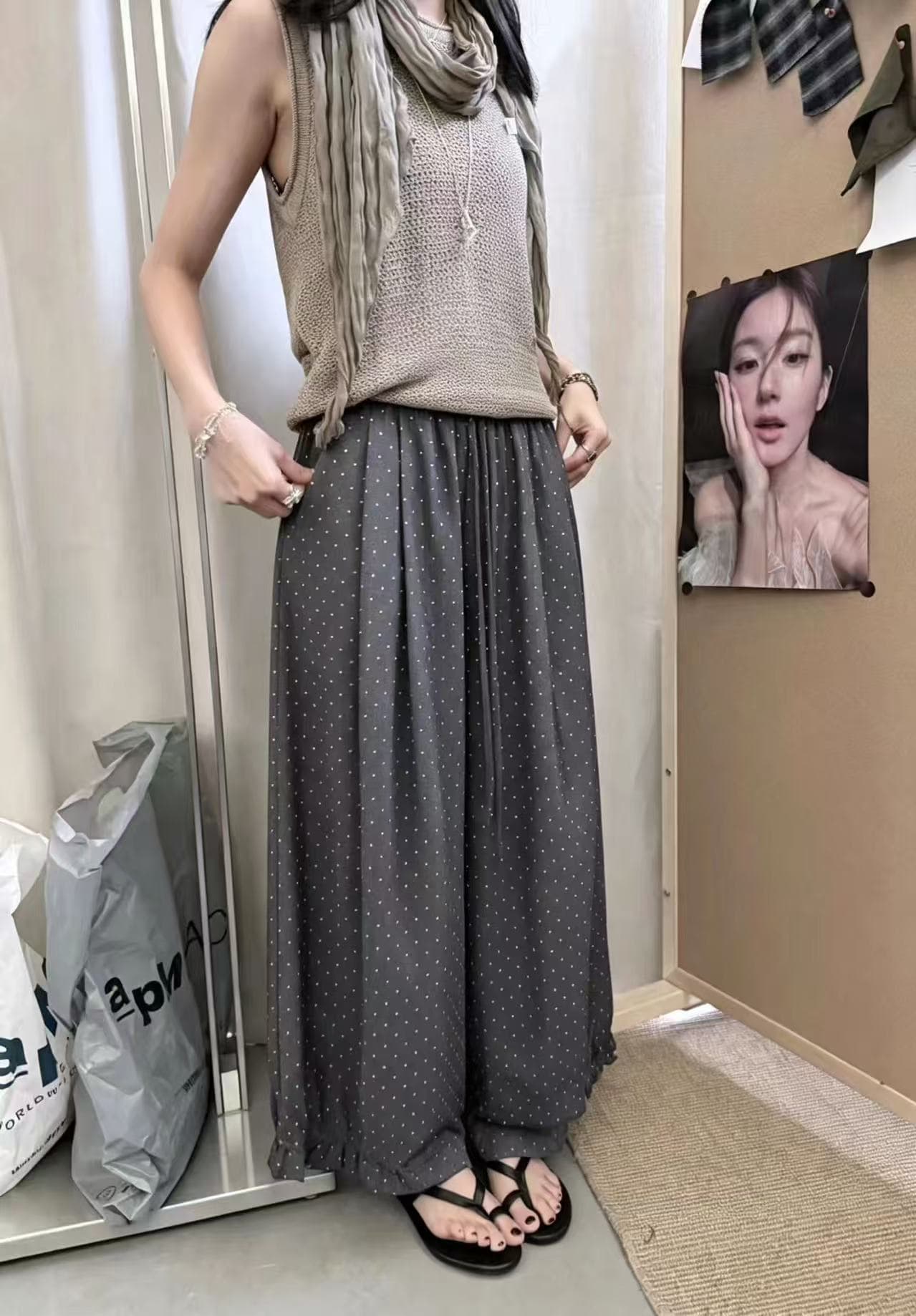 한 부서 도트 무늬 배기 바지 하이웨이스트 루즈핏 슬림해 보이는 빌드 느슨함 느긋한 분위기 센스 캐주얼 바지 상세 이미지 8