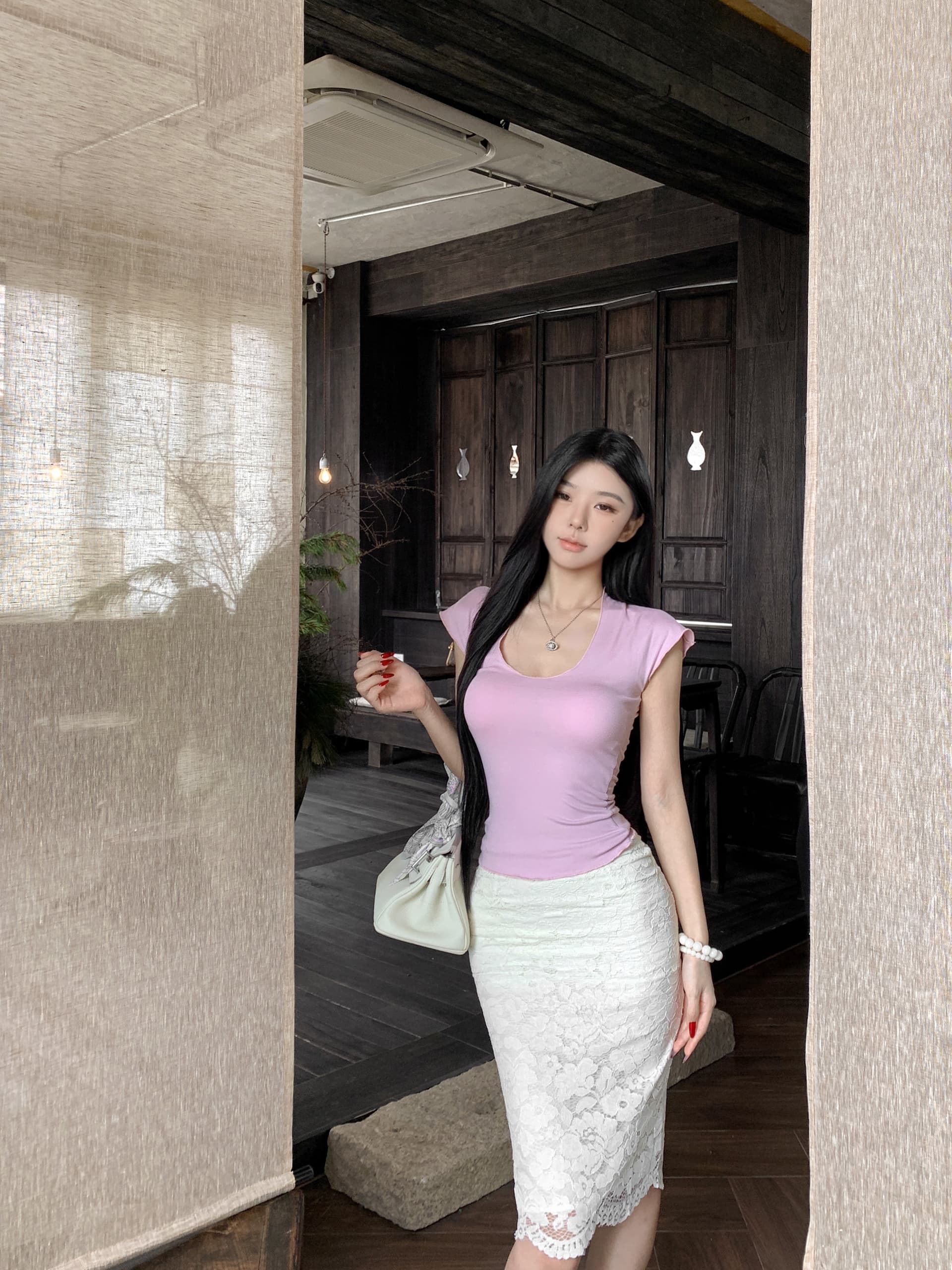 실사 정가 여름 한 부서 품격 순수한 욕망 바람 u 칼라 몸매 가꾸기 반팔 티셔츠 맨위 여성 상세 이미지 10