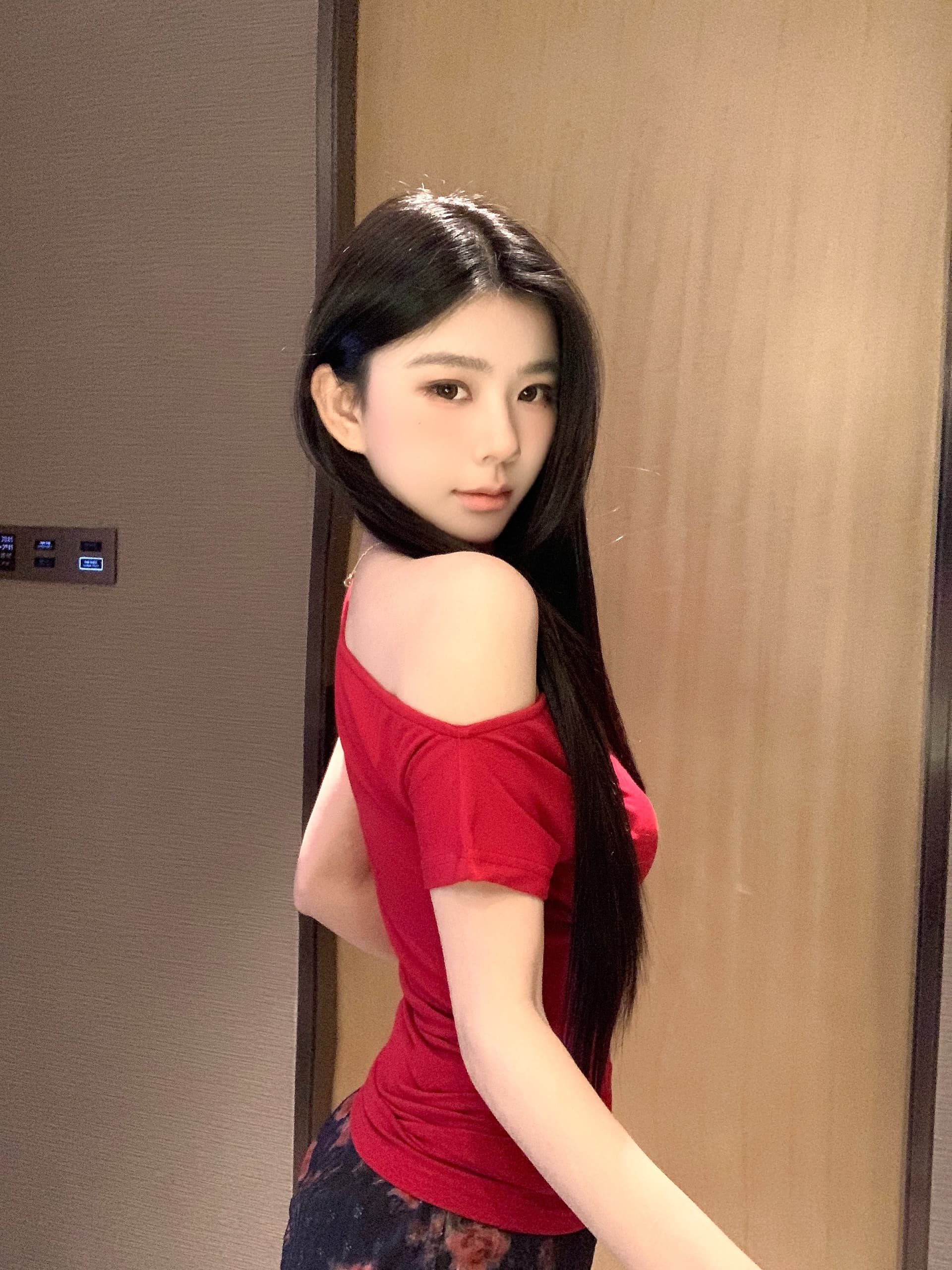실사 정가 빨간색 섹시함 오프숄더 반팔 맨위 로우 웨이스트 핫걸 프린트 타이트 스커트 반신 스커트 투피스 세트 상세 이미지 9