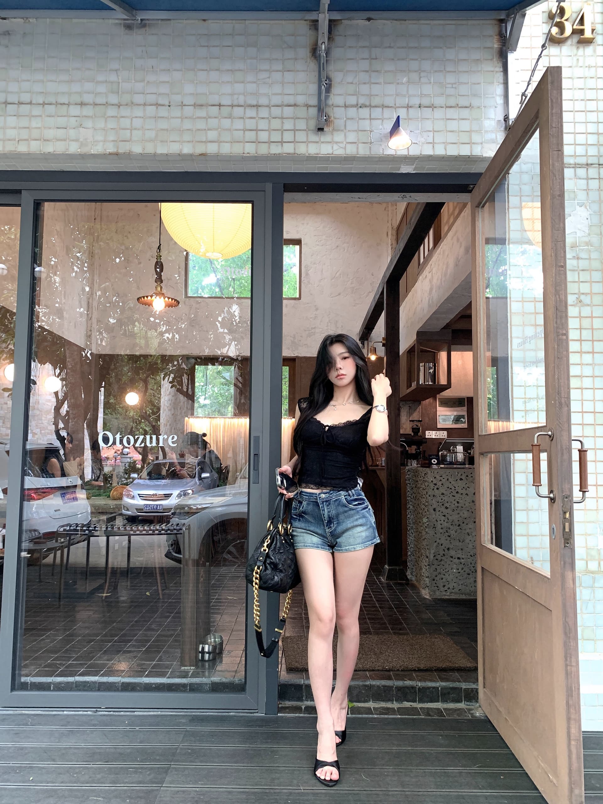실사 정가 레이스 레이스 몸매 가꾸기 슬림해 보이는 순수한 욕망 핫걸 맨위 여름 한 부서 로우 웨이스트 한 마디 데님 반바지 상세 이미지 5