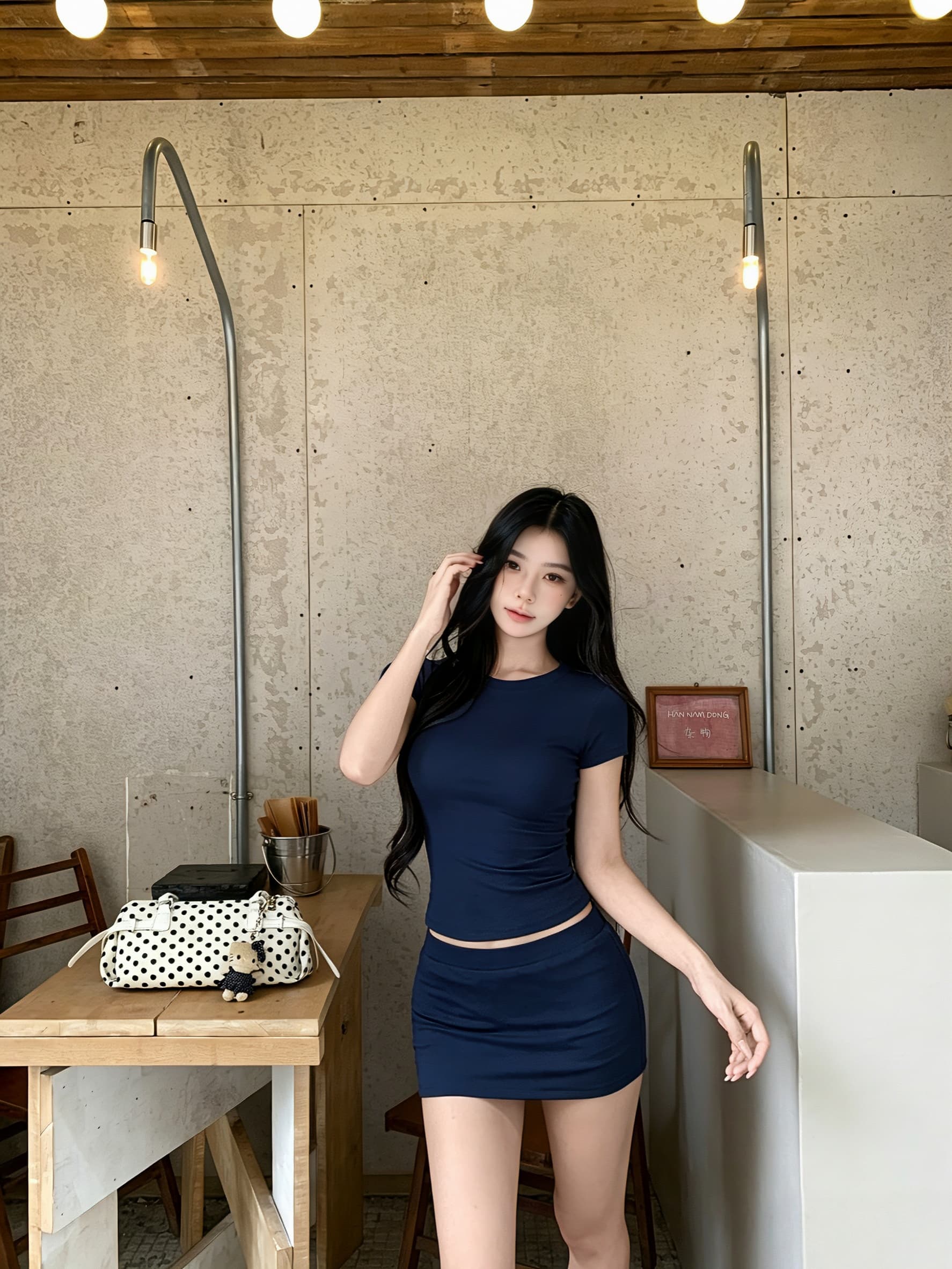 실사 정가 라운드 넥 핫걸 캐주얼 다용도 반팔 맨위 몸매 가꾸기 슬림해 보이는 로우 웨이스트 타이트 스커트 노출 방지 미니 스커트 여성 상세 이미지 9