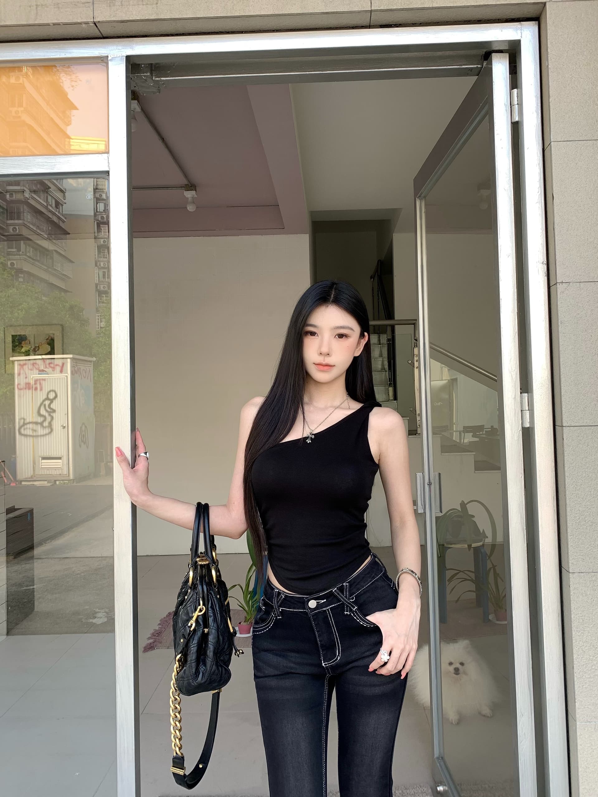 실사 정가 새로운 여름 트렌드 디자인 센스 하이웨이스트 몸매 가꾸기 펭 넓적 다리 로우 웨이스트 나팔 청바지 여성 상세 이미지 7