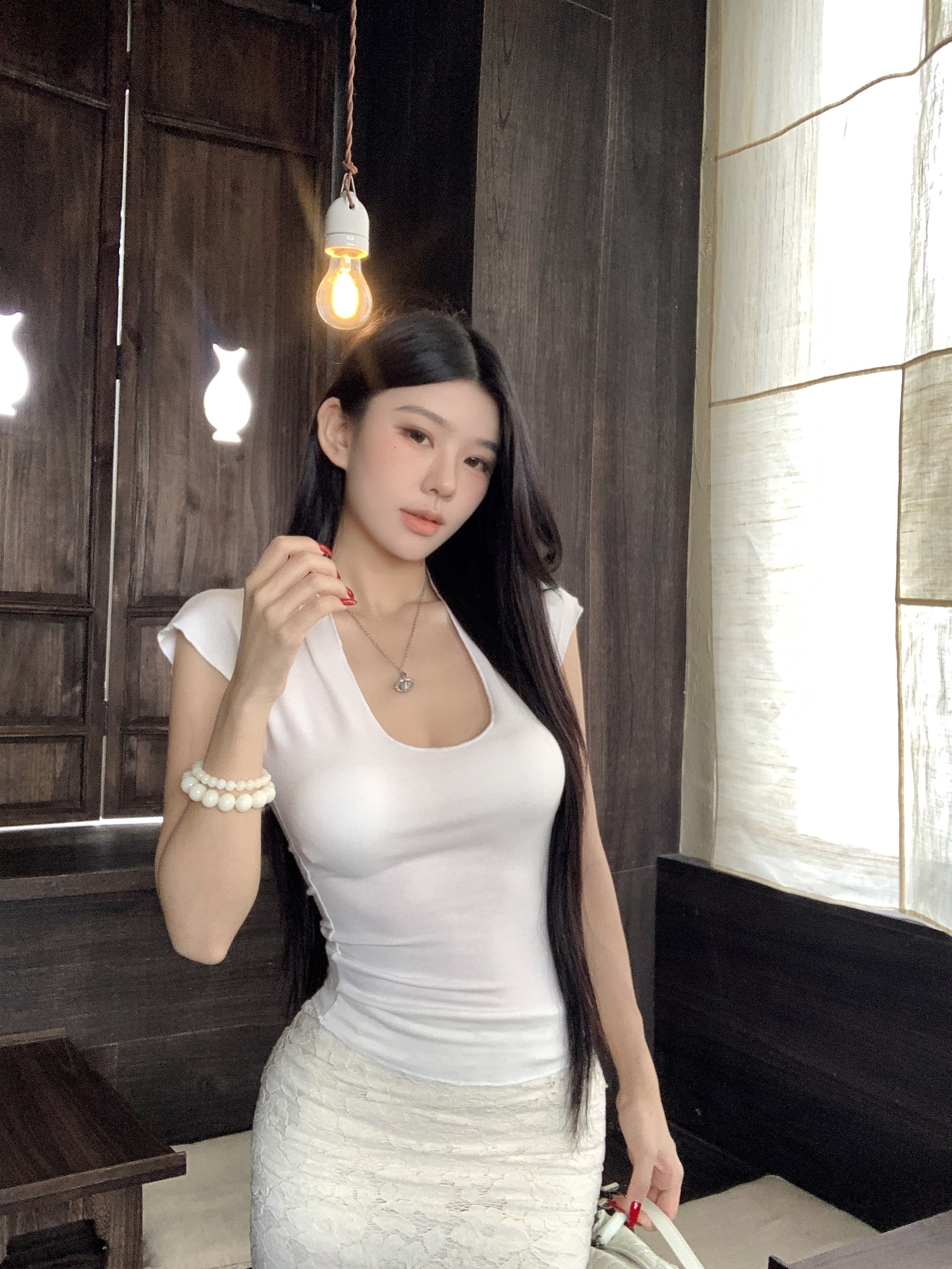 실사 정가 여름 한 부서 품격 순수한 욕망 바람 u 칼라 몸매 가꾸기 반팔 티셔츠 맨위 여성 이미지 2