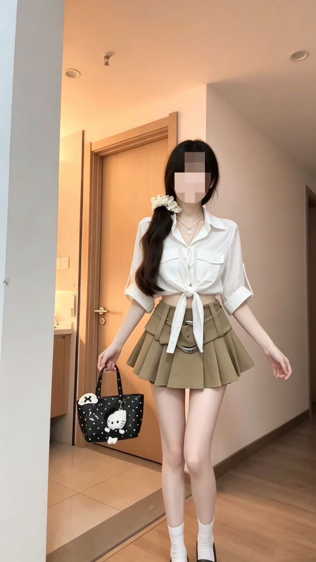 새로운 한 부서 레트로 워크웨어 디자인 센스 셔츠 반신 스커트 투피스 세트 이미지 2