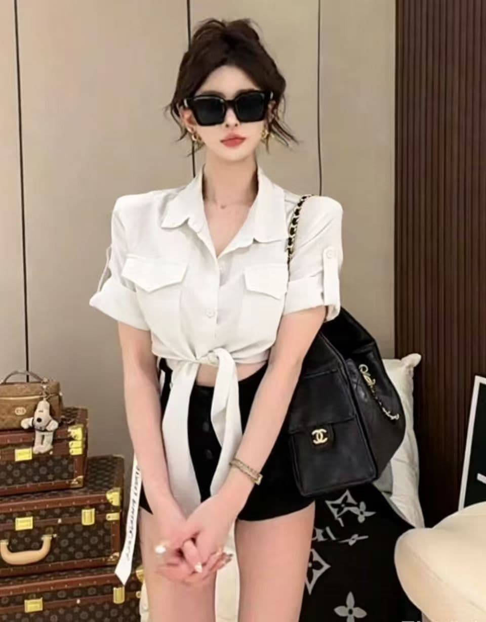 새로운 한 부서 레트로 워크웨어 디자인 센스 셔츠 반신 스커트 투피스 세트 이미지 3