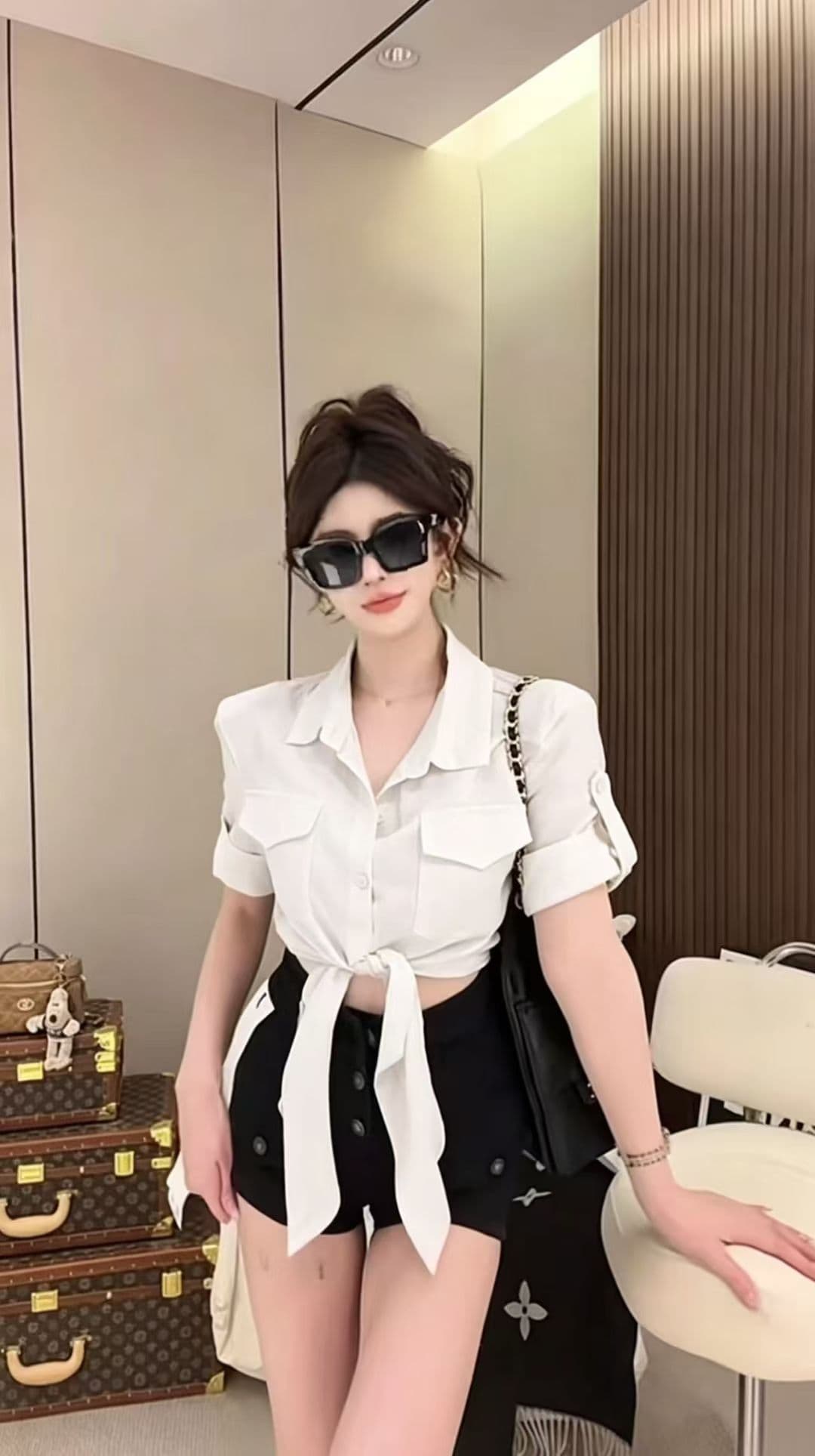 새로운 한 부서 레트로 워크웨어 디자인 센스 셔츠 반신 스커트 투피스 세트 이미지 4