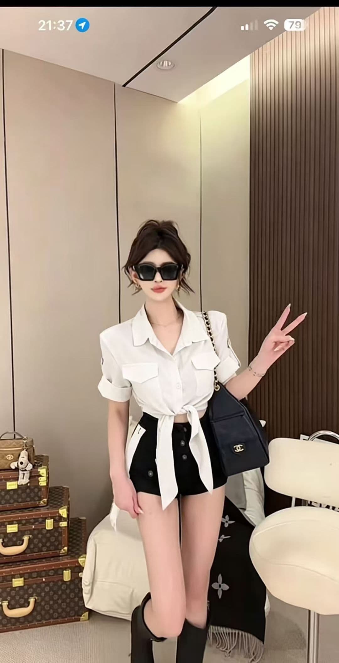 새로운 한 부서 레트로 워크웨어 디자인 센스 셔츠 반신 스커트 투피스 세트 상세 이미지 2