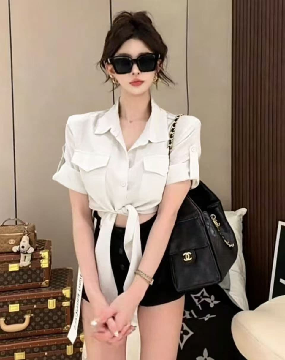 새로운 한 부서 레트로 워크웨어 디자인 센스 셔츠 반신 스커트 투피스 세트 상세 이미지 4
