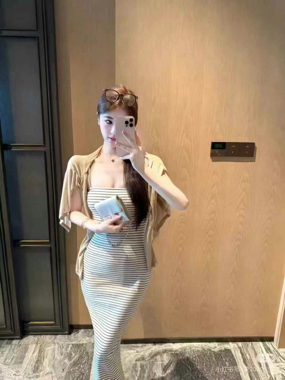 패션 한 부서 캐주얼 스트라이프 슬립 몸매 가꾸기 허리 수축 디스플레이 몸 섹시함 트임 타이트 스커트 드레스 오픈 가디건 세트 상세 이미지 3