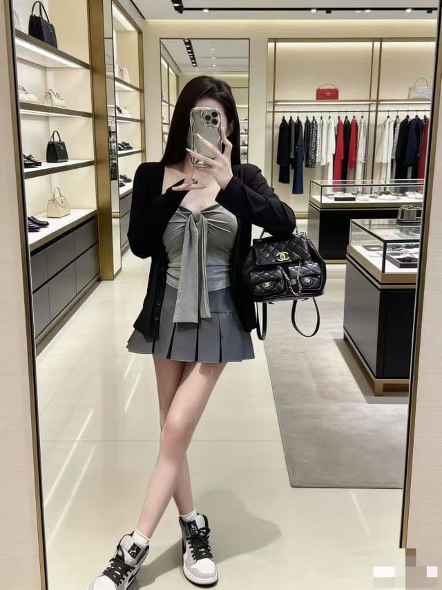 부드러운 느슨함 센스 행침 목 슬립 오픈 가디건 여성 여름 달콤한 매운맛 순수한 욕망 슬림해 보이는 반신 스커트 3종 세트 이미지 4