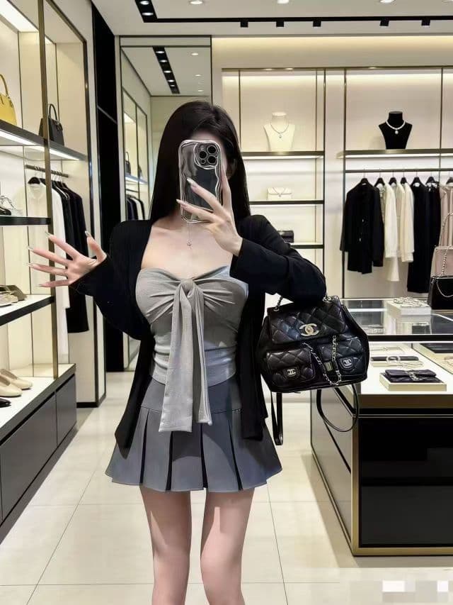 부드러운 느슨함 센스 행침 목 슬립 오픈 가디건 여성 여름 달콤한 매운맛 순수한 욕망 슬림해 보이는 반신 스커트 3종 세트 상세 이미지 3