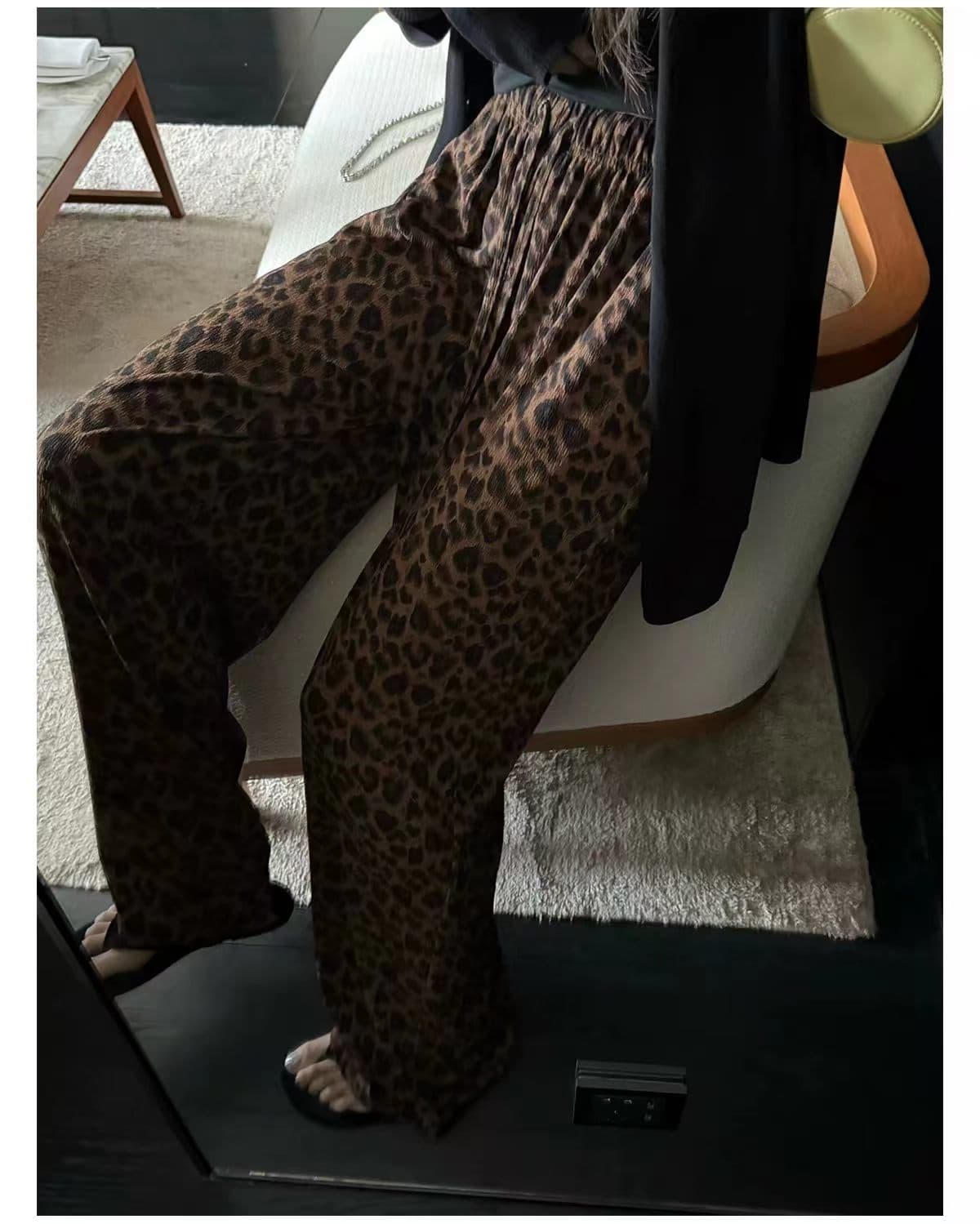 여름 새로운 통기성 불규칙 밑단 오픈 가디건 블라우스 캐미솔 레오파드 무늬 바지 3종 세트 이미지 4