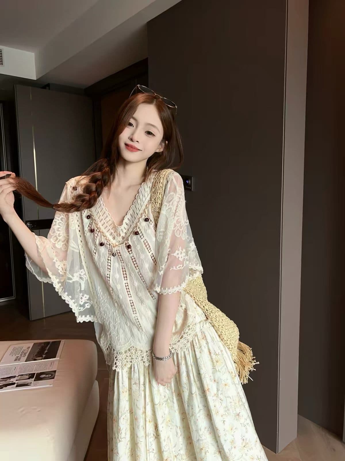 나만의 것을 가져와 라. 분위기 센스 무거운 작업 레이스 자수 루즈핏 슬림해 보이는 자외선 차단 블라우스 작은 셔츠 상세 이미지 4