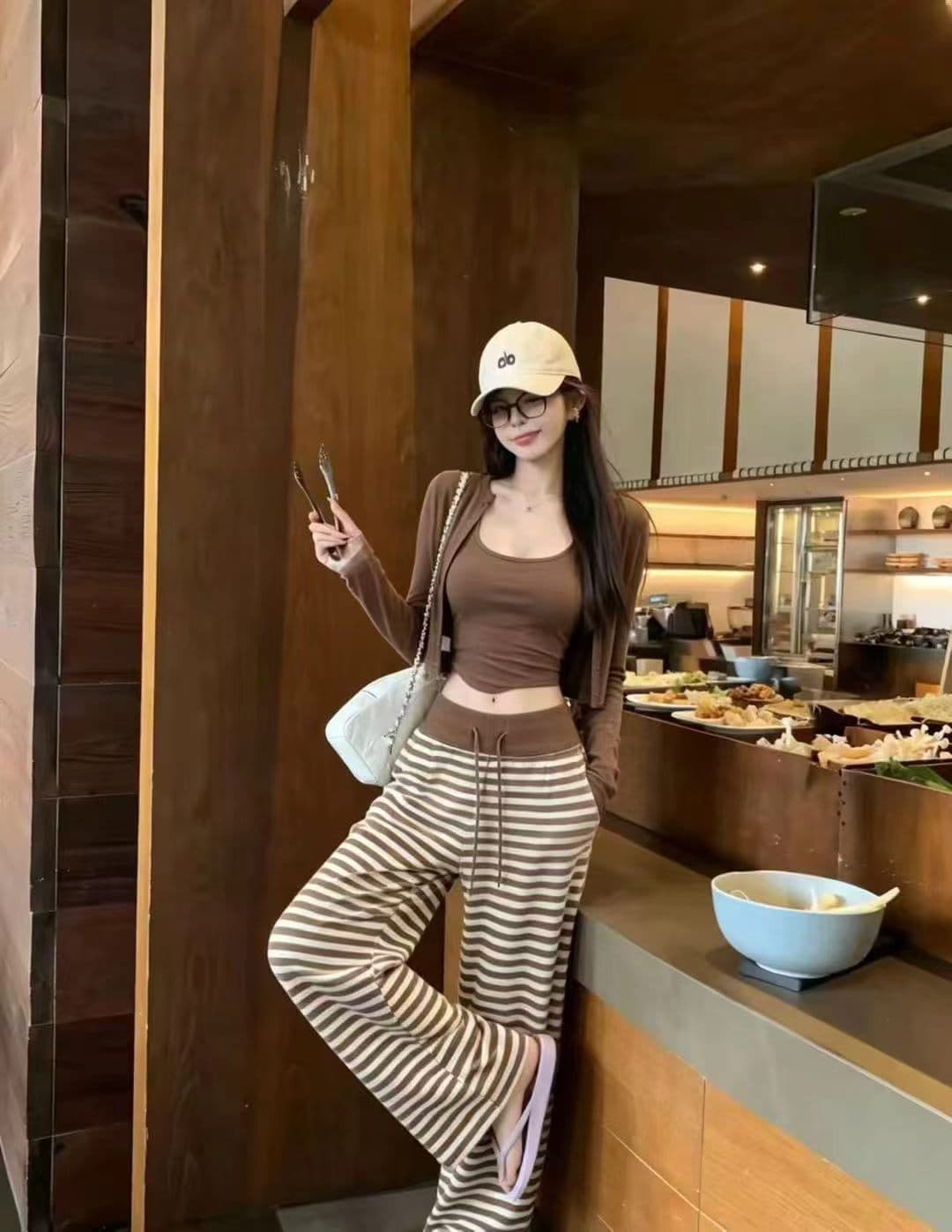 가을 새로운 긴팔 순수한 욕망 바람 품격 몸매 가꾸기 인사이드 가져 가라. 캐미솔 하이웨이스트 캐주얼 바지 세트 이미지 3
