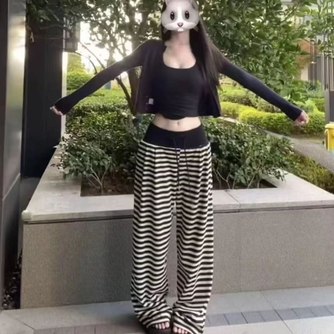 가을 새로운 긴팔 순수한 욕망 바람 품격 몸매 가꾸기 인사이드 가져 가라. 캐미솔 하이웨이스트 캐주얼 바지 세트 이미지 5
