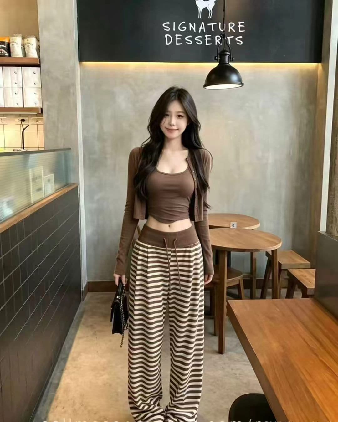 가을 새로운 긴팔 순수한 욕망 바람 품격 몸매 가꾸기 인사이드 가져 가라. 캐미솔 하이웨이스트 캐주얼 바지 세트 상세 이미지 4