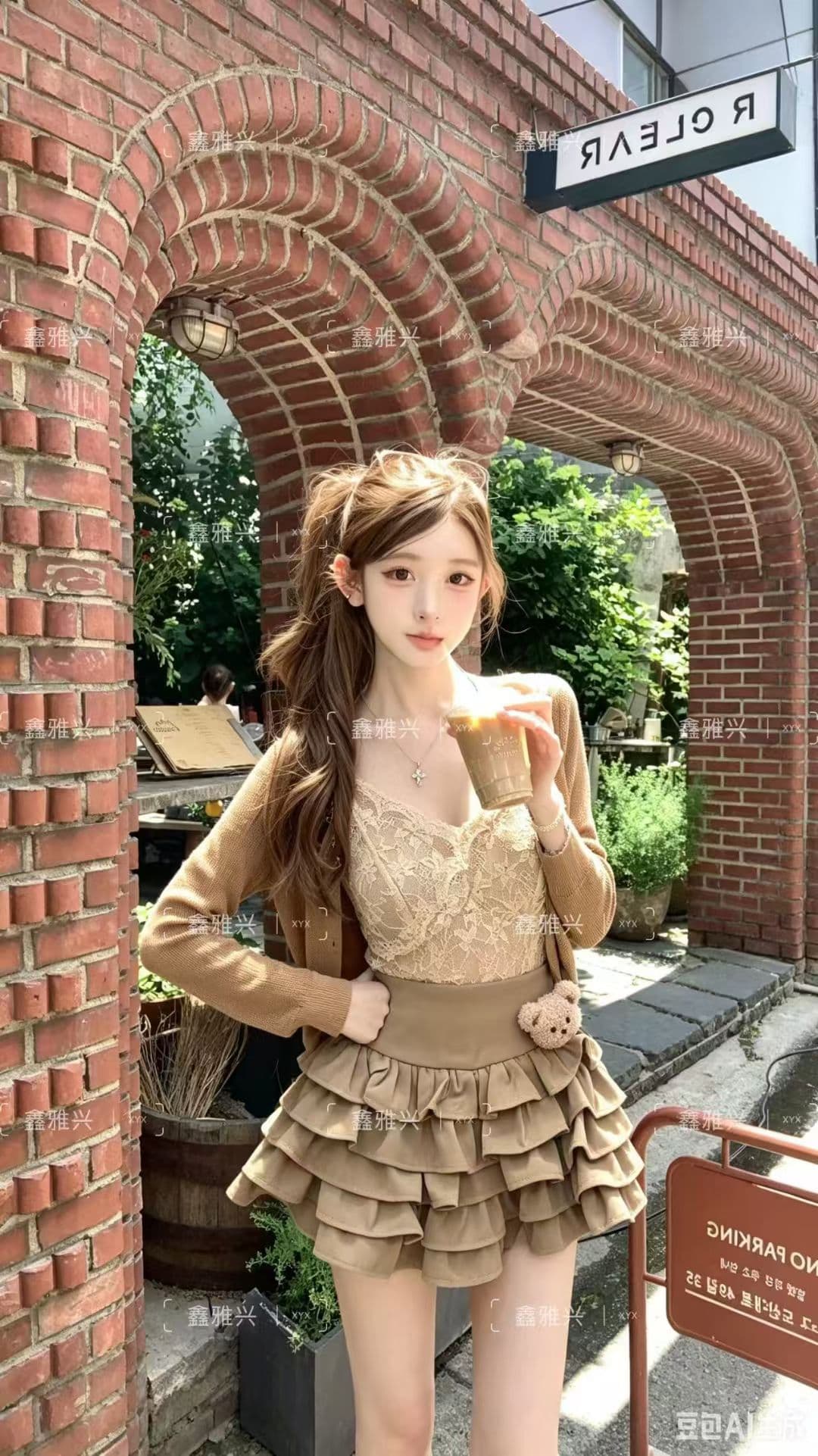 여름 새로운 한국 스타일 천 금빛 바람 쇼트 스타일 자외선 차단 니트 오픈 가디건 몸매 가꾸기 조끼 케이크 드레스 3종 세트