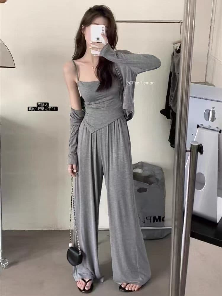 가을 새로운 핫걸 몸매 가꾸기 운동 후드 지퍼 긴팔 오픈 가디건 인사이드 가져 가라. 조끼 부츠컷 바지 3종 세트 여성 의류