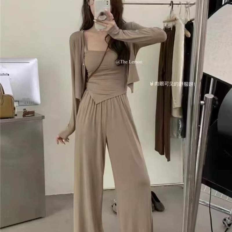 가을 새로운 핫걸 몸매 가꾸기 운동 후드 지퍼 긴팔 오픈 가디건 인사이드 가져 가라. 조끼 부츠컷 바지 3종 세트 여성 의류 이미지 5