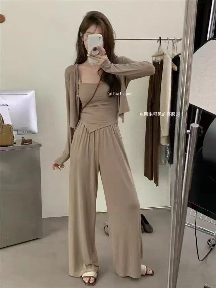 가을 새로운 핫걸 몸매 가꾸기 운동 후드 지퍼 긴팔 오픈 가디건 인사이드 가져 가라. 조끼 부츠컷 바지 3종 세트 여성 의류 상세 이미지 1
