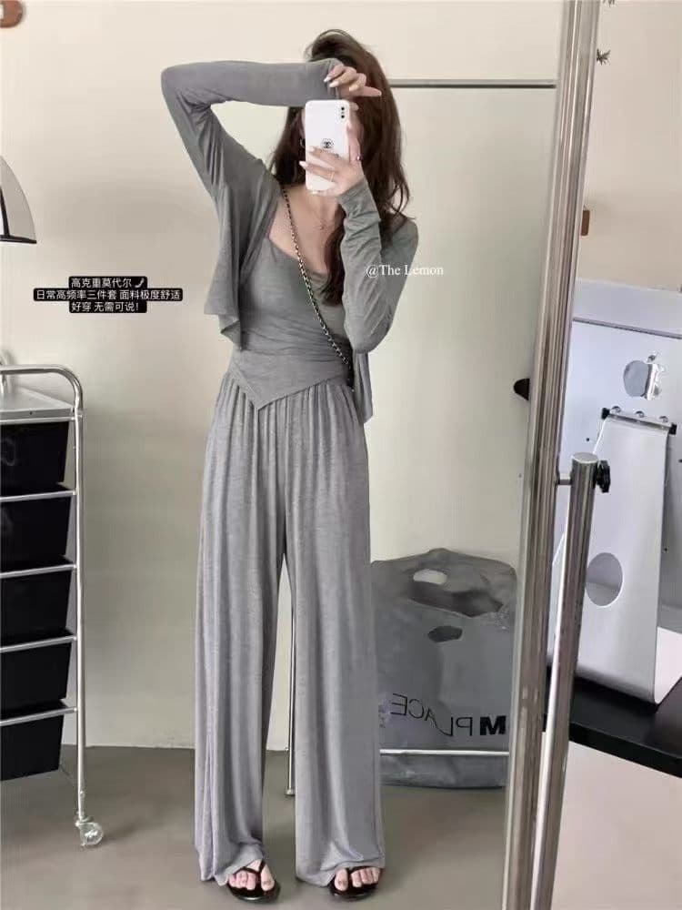 가을 새로운 핫걸 몸매 가꾸기 운동 후드 지퍼 긴팔 오픈 가디건 인사이드 가져 가라. 조끼 부츠컷 바지 3종 세트 여성 의류 상세 이미지 2
