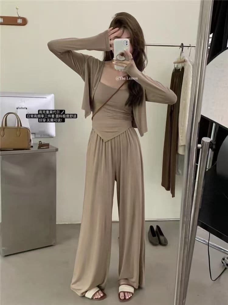 가을 새로운 핫걸 몸매 가꾸기 운동 후드 지퍼 긴팔 오픈 가디건 인사이드 가져 가라. 조끼 부츠컷 바지 3종 세트 여성 의류 상세 이미지 5