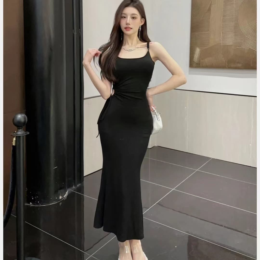 핫걸 섹시함 슬립 여성 드레스 휴가 바람 허리 수축 슬림해 보이는 인어 꼬리 스커트 백리스 타이트 스커트 롱 스커트 이미지 5