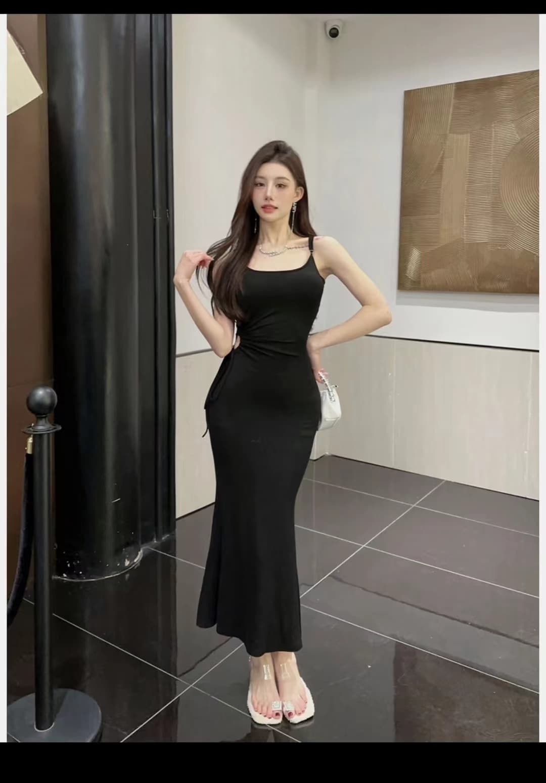 핫걸 섹시함 슬립 여성 드레스 휴가 바람 허리 수축 슬림해 보이는 인어 꼬리 스커트 백리스 타이트 스커트 롱 스커트 상세 이미지 4