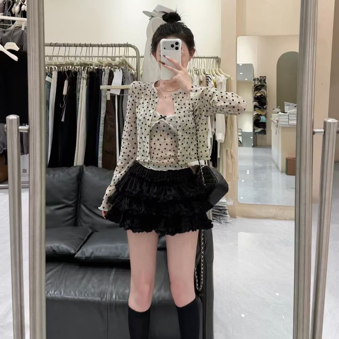 한 부서 자이언트 잘 생긴 ootd 착용 가져 가라. 전체 집합 레이스 조각 슬립 오픈 가디건 와이드 레그 팬츠 어린이 여름 세 조각 세트 이미지 5