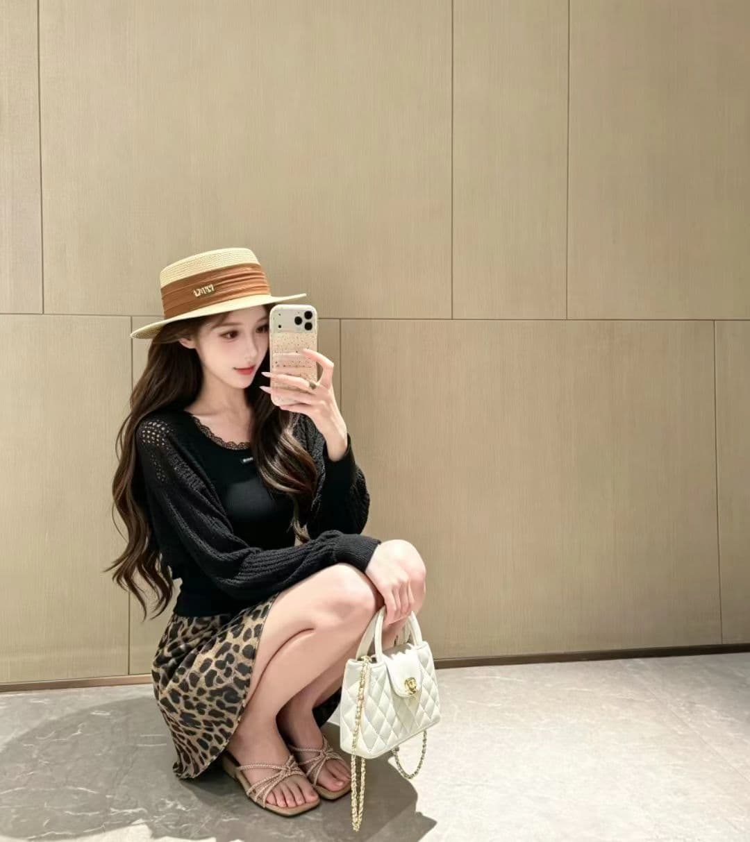 여름 새로운 패션 알파벳 투피스 세트 맨위 슬림해 보이는 미니멀리즘 레오파드 무늬 반신 치마 세트 3종 세트 상세 이미지 6