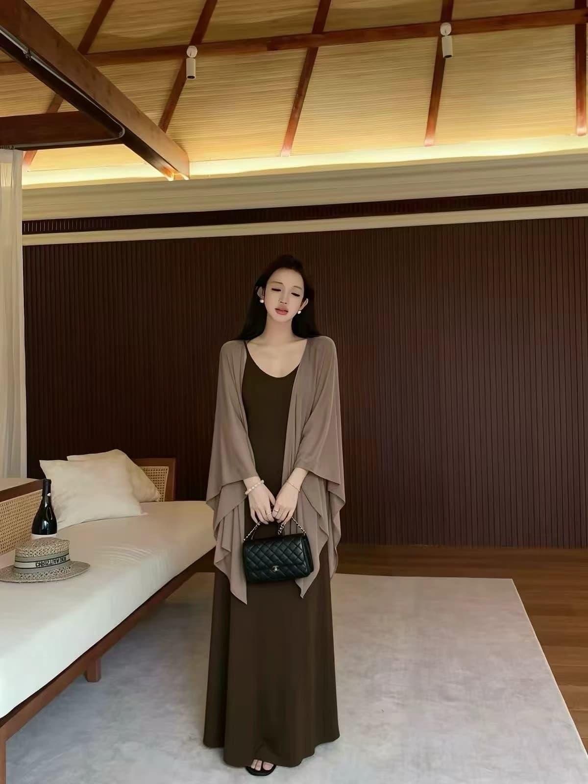 26 여름 드레스 세트 한국 스타일 패션 루즈핏 자외선 차단 오픈 가디건 맨위 슬림해 보이는 슬립 드레스 슬림해 보이는 투피스 세트 이미지 3