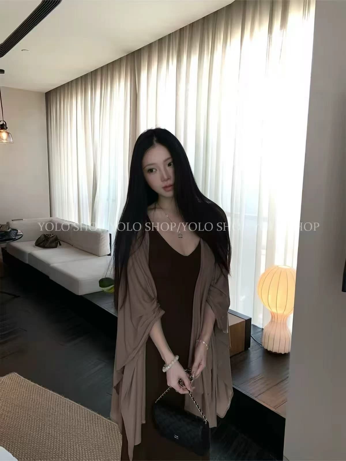 26 여름 드레스 세트 한국 스타일 패션 루즈핏 자외선 차단 오픈 가디건 맨위 슬림해 보이는 슬립 드레스 슬림해 보이는 투피스 세트 이미지 4