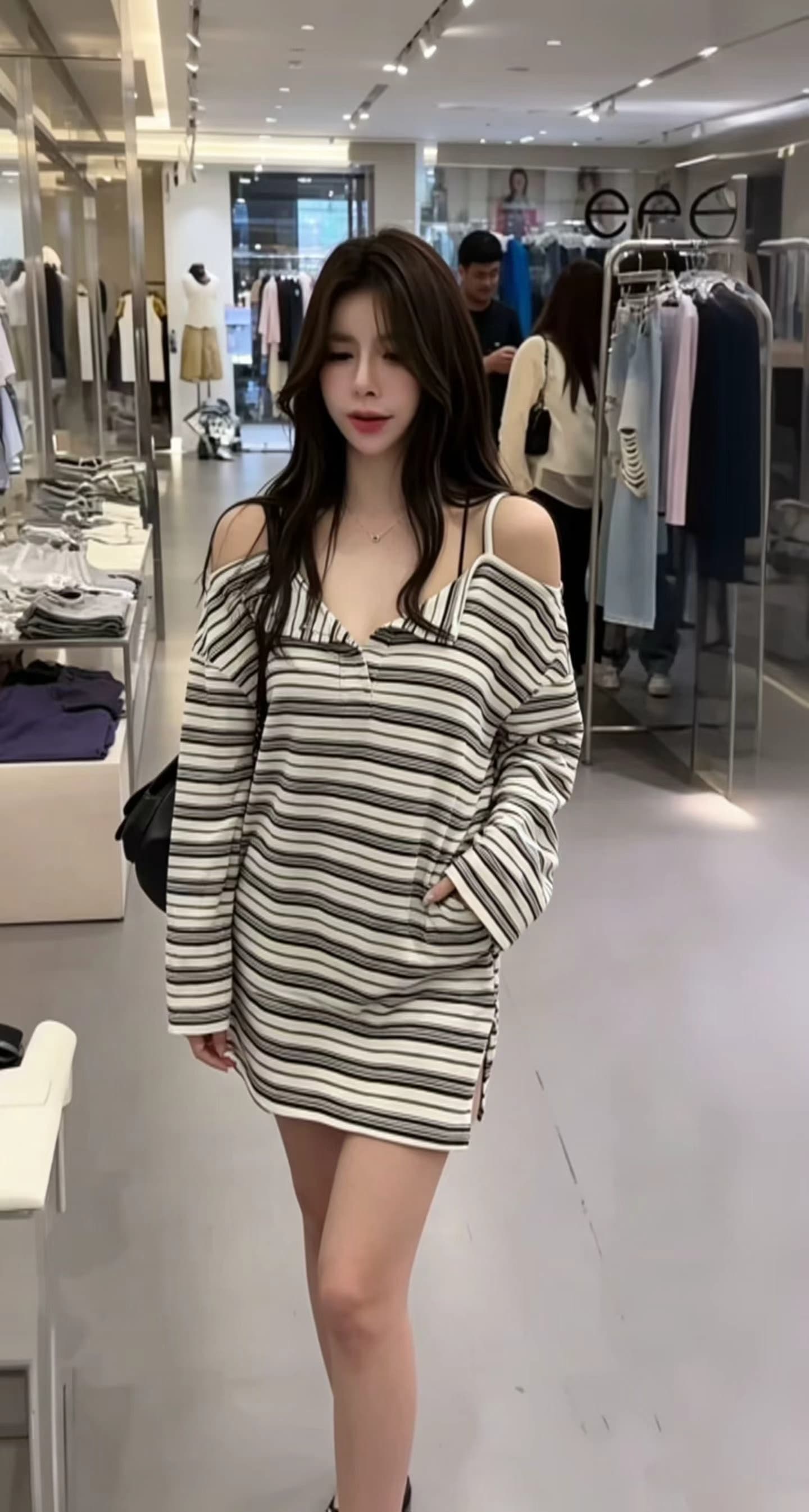 26 여름 새로운 여성 드레스 아메리칸 핫걸 바람 페이크 레이어드 스트라이프 슬립 드레스 순수한 욕망 허리 수축 슬림해 보이는 미니 스커트 이미지 4