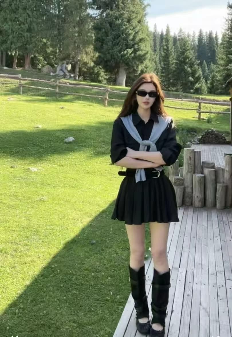 원 유안 반도 행침 바람 바 En 바람 워크웨어 패션 슬림해 보이는 드레스 벨트 포함 숄 세트 이미지 2