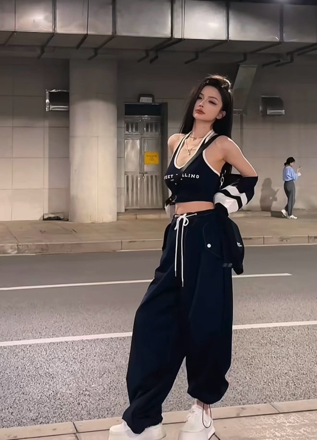 한국 스타일 원 유안 오프라인 상태 가을 착용 가져 가라. 패치워크 민소매 맨위 허리밴드 캐주얼 바지 외부 피 3종 세트 상세 이미지 5
