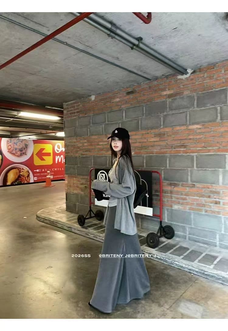 새로운 한국 스타일 패션 루즈핏 자외선 차단 재킷 조끼 허리밴드 인어 꼬리 반신 스커트 3종 세트 이미지 4