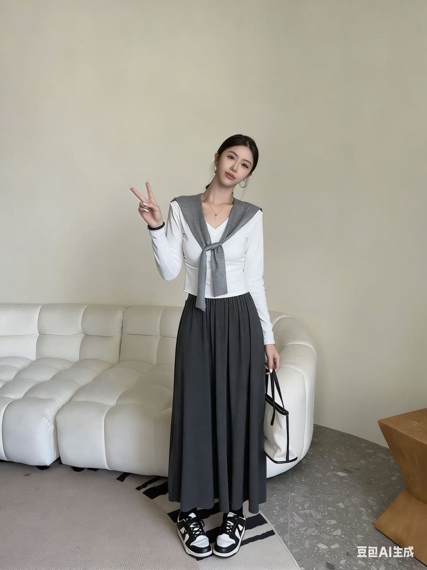 새로운 패션 다용도 미니멀리즘 몸매 가꾸기 티셔츠 니트 숄 허리밴드 반신 스커트 3 세트 상세 이미지 1