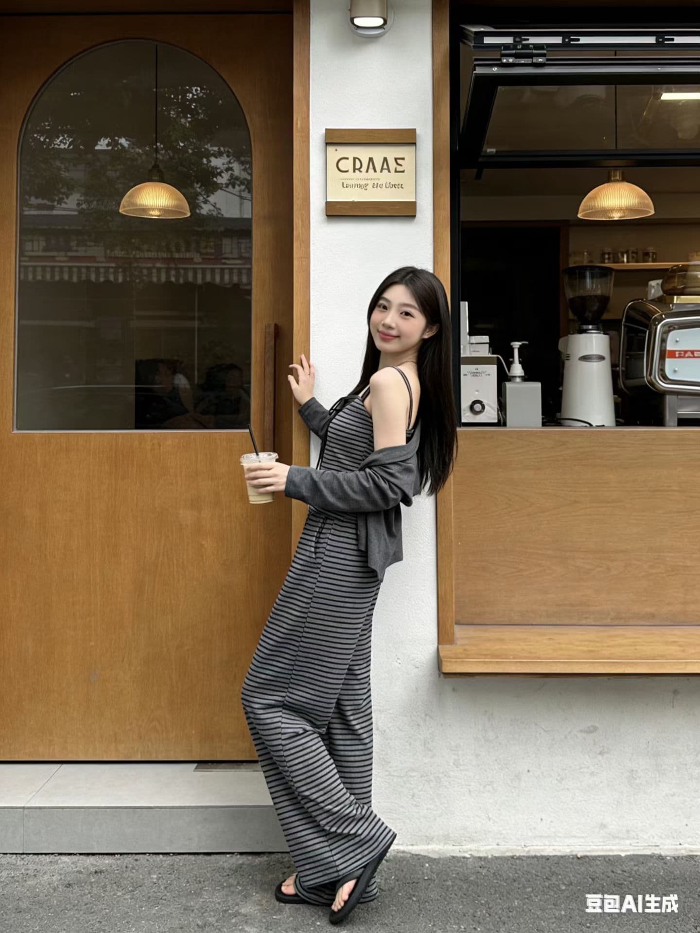 이른 가을 캐주얼 스포츠 슈트 여성 한 바람 chic 전체 집합 자이언트 잘 생긴 ~ 중 스트라이프 슬립 와이드 레그 팬츠 3종 세트 이미지 3