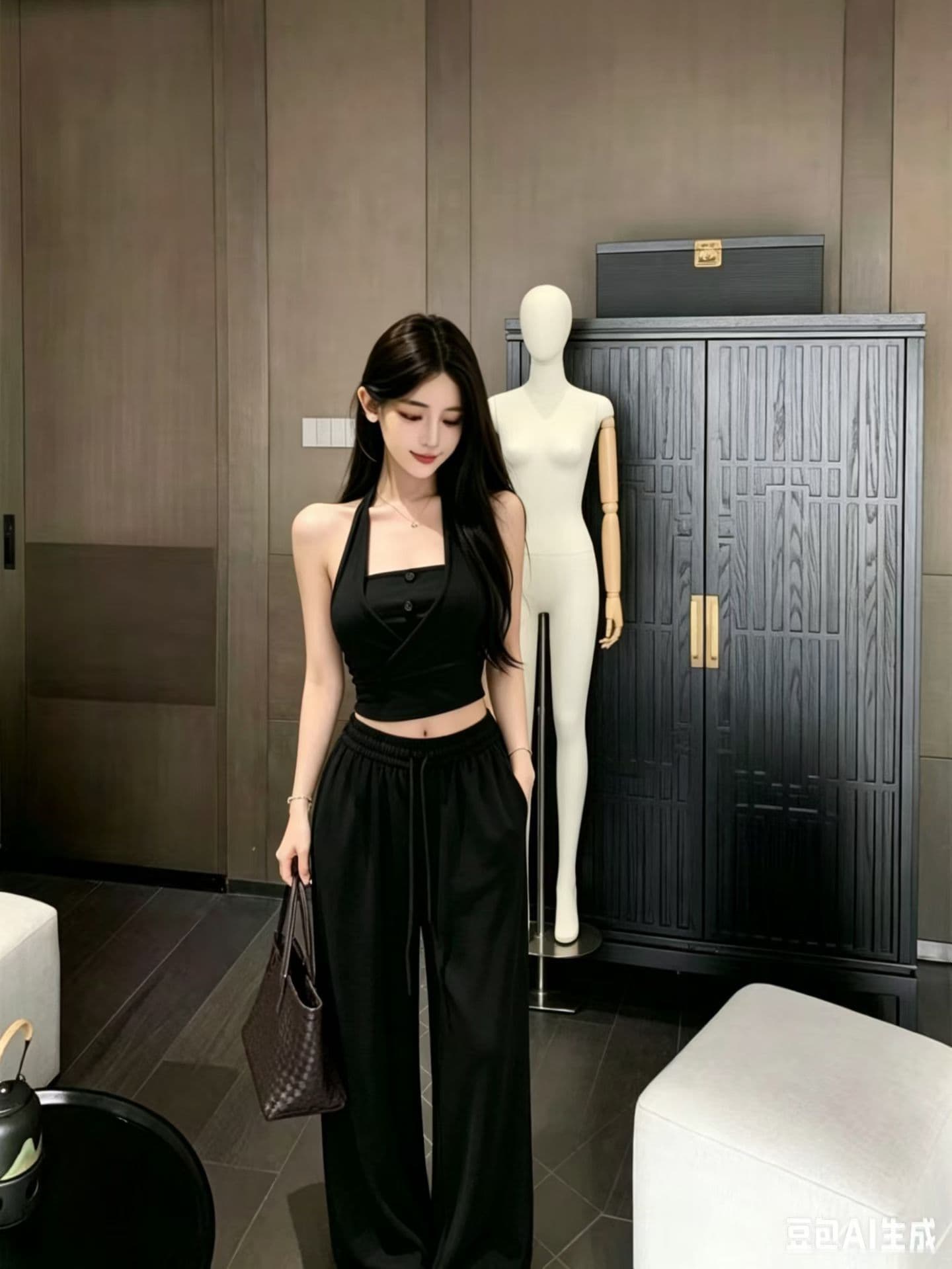 행침 목 페이크 레이어드 튜브탑 캐미솔 여름 핫걸 아름다움 뒤로 민소매 맨위 캐주얼 바지 투피스 세트 상세 이미지 6