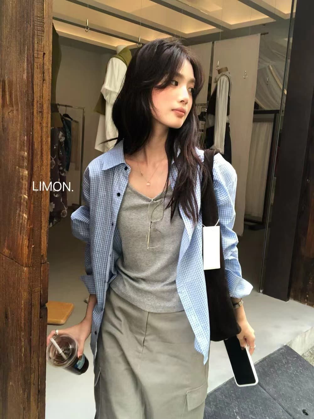 가을 켜기 새로운 프랑스식 달콤함 몸매 가꾸기 허리 수축 드레스 한 부서 루즈핏 스트라이프 자외선 차단 셔츠 세트