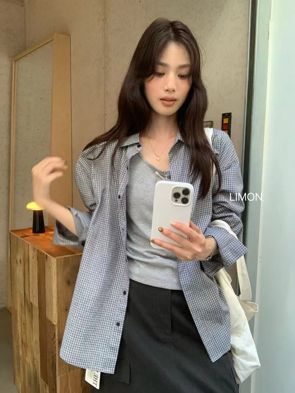 가을 켜기 새로운 프랑스식 달콤함 몸매 가꾸기 허리 수축 드레스 한 부서 루즈핏 스트라이프 자외선 차단 셔츠 세트 상세 이미지 6