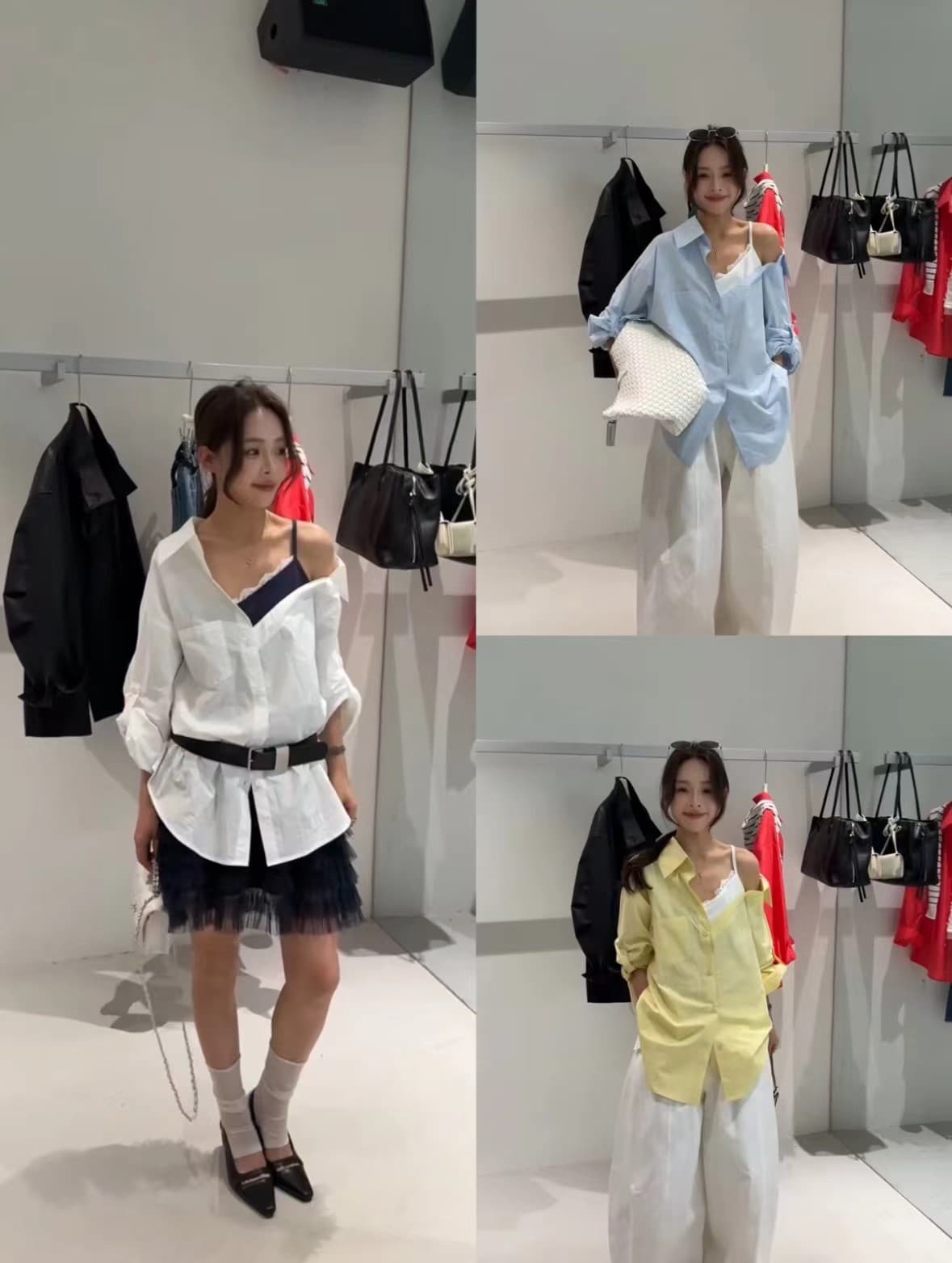섹시함 오프숄더 페이크 레이어드 Chic 여성 셔츠 디자인 센스 루즈핏 작은 대중 다용도 불규칙 셔츠 상세 이미지 5