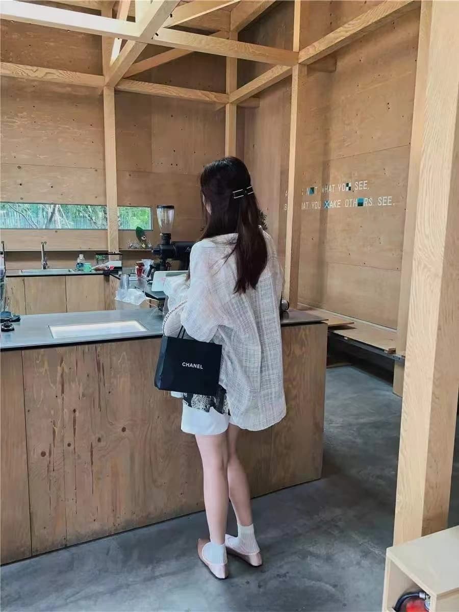 가을 얇은 스타일 ins 바람 체크무늬 한 부서 긴팔 셔츠 여성 레저 얇은 스타일 카디건 코트 투피스 조끼 상세 이미지 1