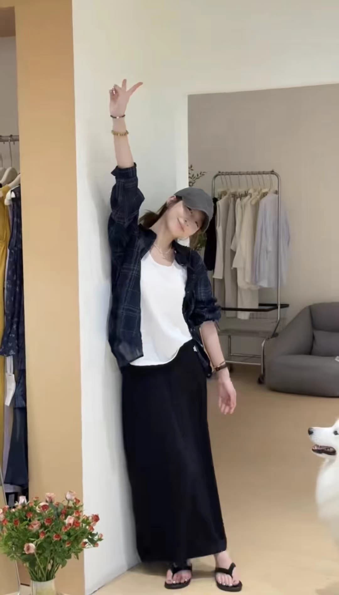 가을 얇은 스타일 ins 바람 체크무늬 한 부서 긴팔 셔츠 여성 레저 얇은 스타일 카디건 코트 투피스 조끼 상세 이미지 3