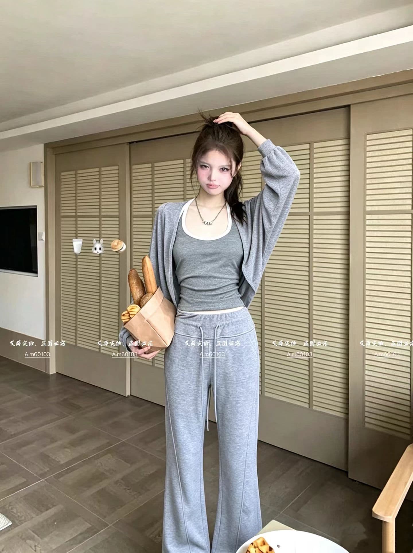 가을 2026 새로운 한 부서 느긋한 착용 가져 가라. 주간 실크 숄 슬립 허리밴드 부츠컷 캐주얼 바지 3종 세트 상세 이미지 4
