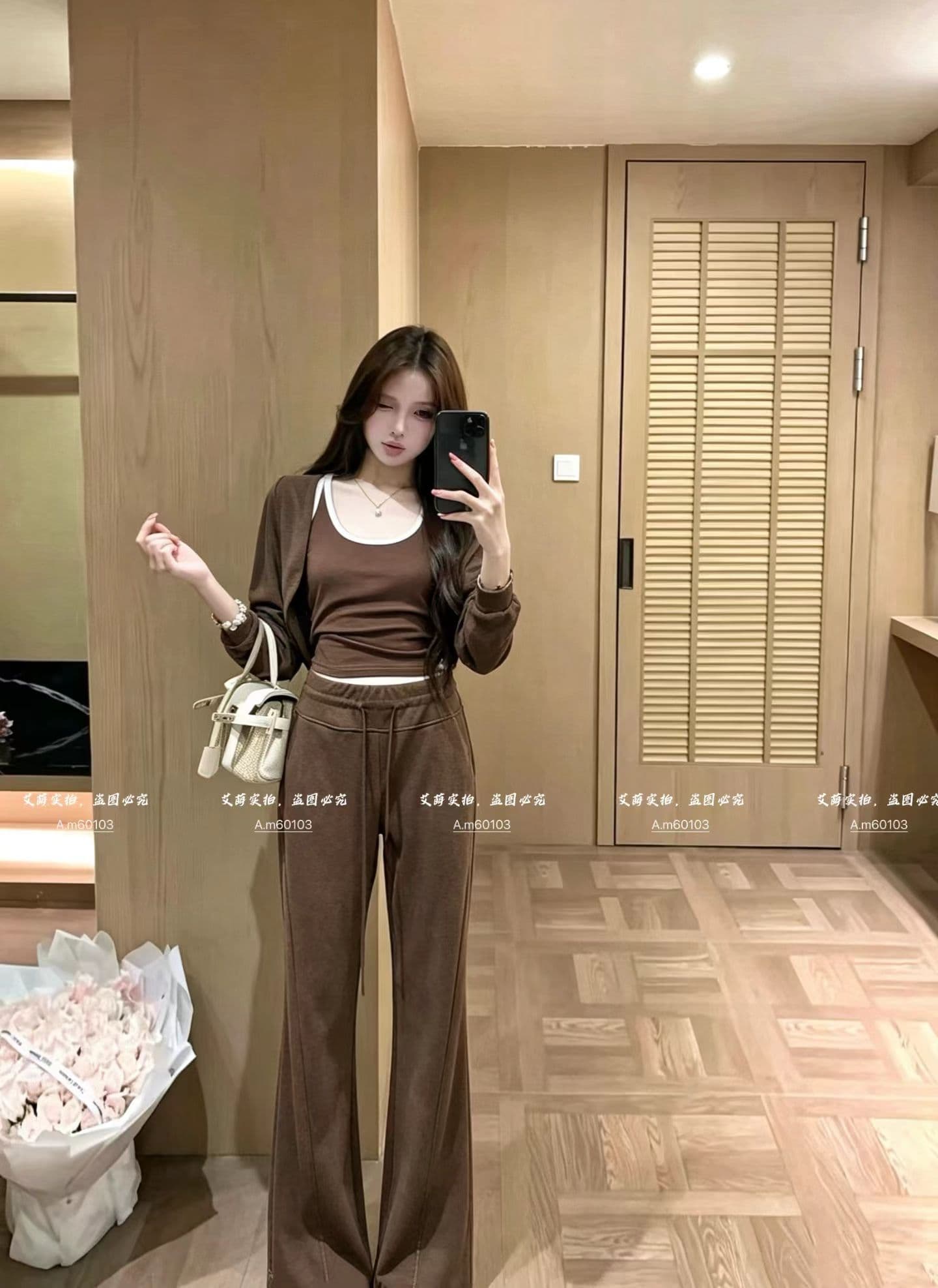 가을 2026 새로운 한 부서 느긋한 착용 가져 가라. 주간 실크 숄 슬립 허리밴드 부츠컷 캐주얼 바지 3종 세트 상세 이미지 8